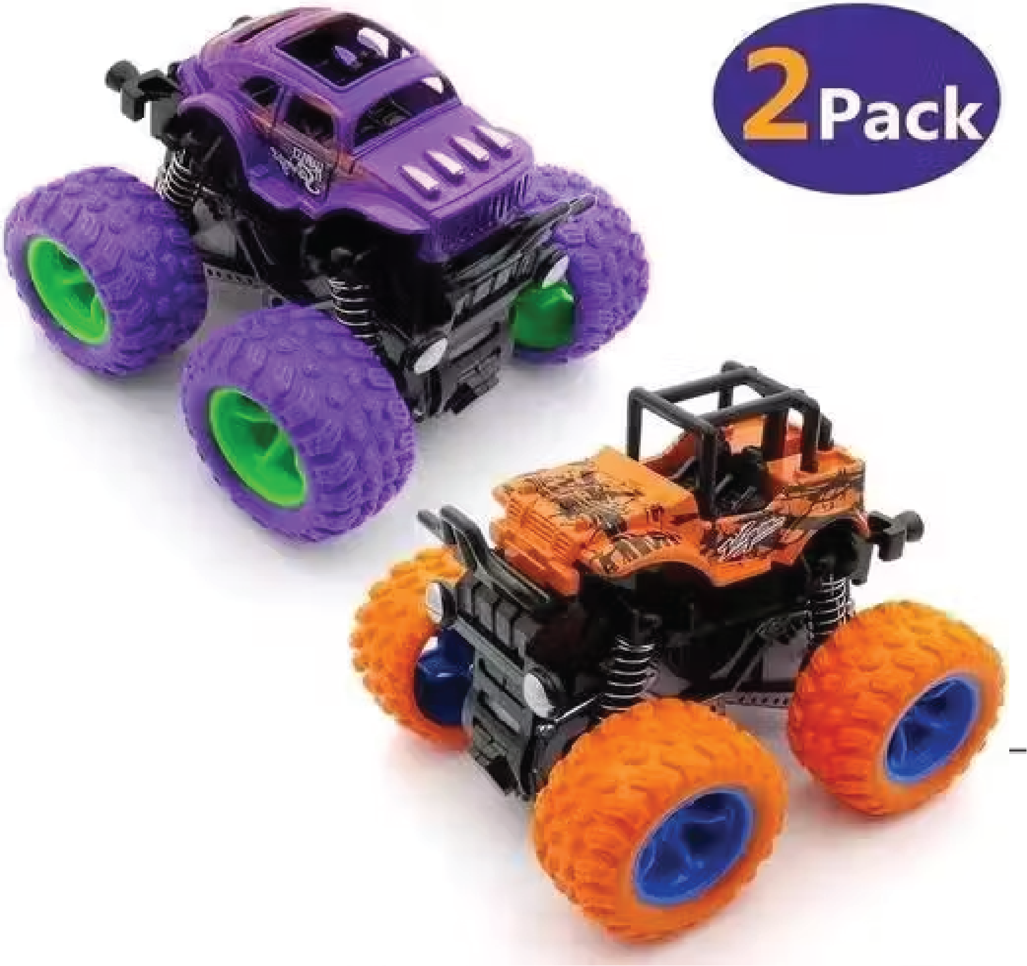 Monster Truck Friction Powered Cars – 360° Stunt 4WD Toy Cars - Pack of 2